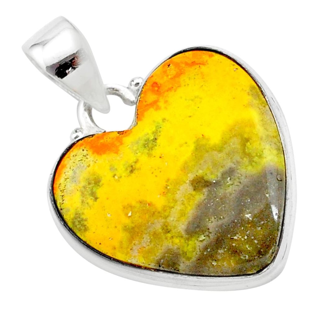 15.02cts heart yellow bumble bee australian jasper heart silver pendant t23032