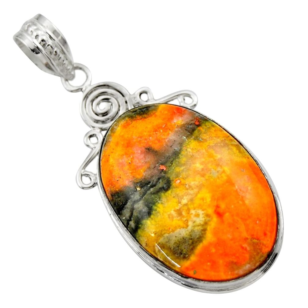 20.88cts natural yellow bumble bee australian jasper oval silver pendant r29353