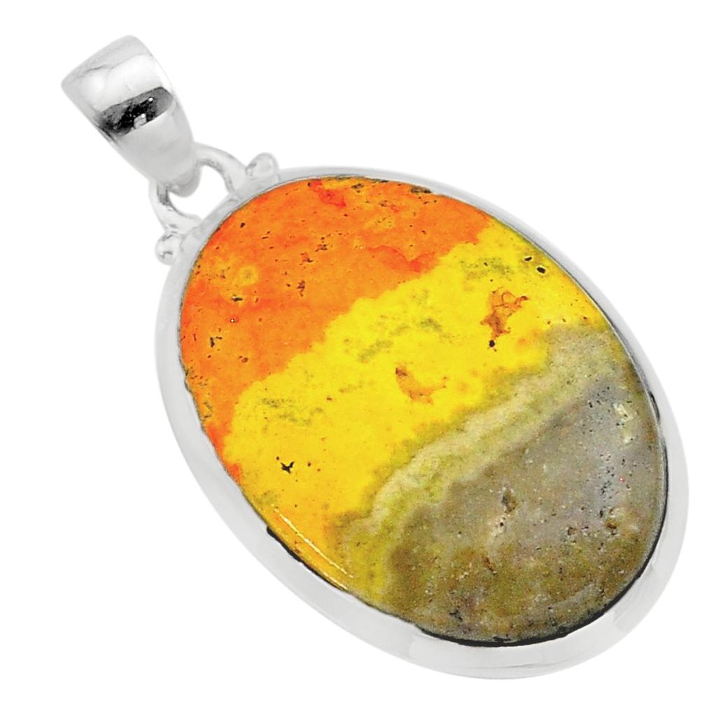 18.30cts natural yellow bumble bee australian jasper oval silver pendant t22566