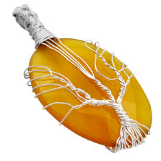 33.64cts natural yellow chalcedony oval 925 silver tree of life pendant n25001