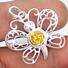 1.14cts natural yellow citrine 925 sterling silver butterfly pendant t91677