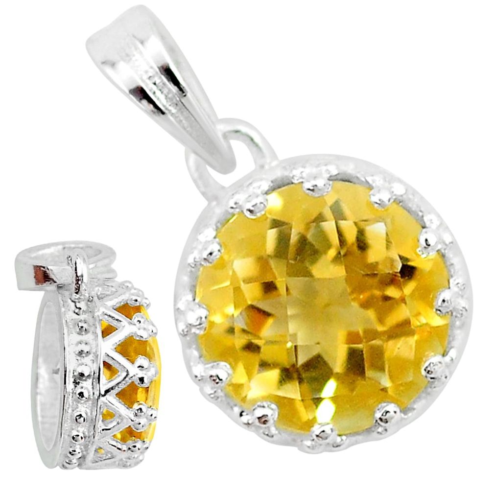 4.71cts natural yellow citrine 925 sterling silver crown pendant t7841