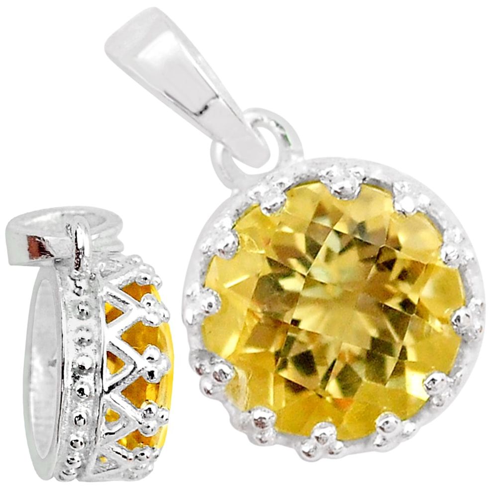 5.11cts natural yellow citrine 925 sterling silver crown pendant t7861
