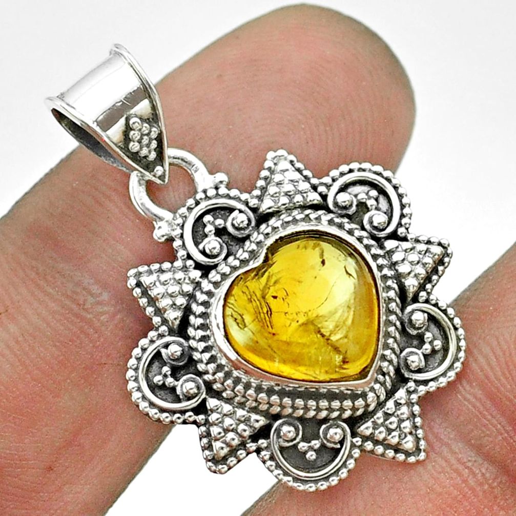 4.82cts natural yellow citrine 925 sterling silver heart pendant jewelry t56069