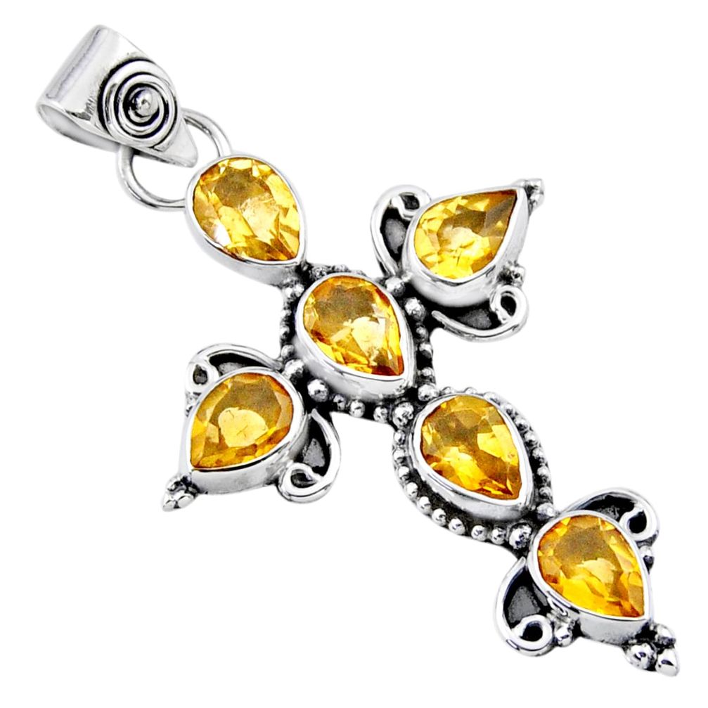 6.58cts natural yellow citrine 925 sterling silver holy cross pendant r55895