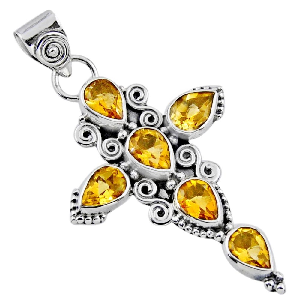 6.31cts natural yellow citrine 925 sterling silver holy cross pendant r55930