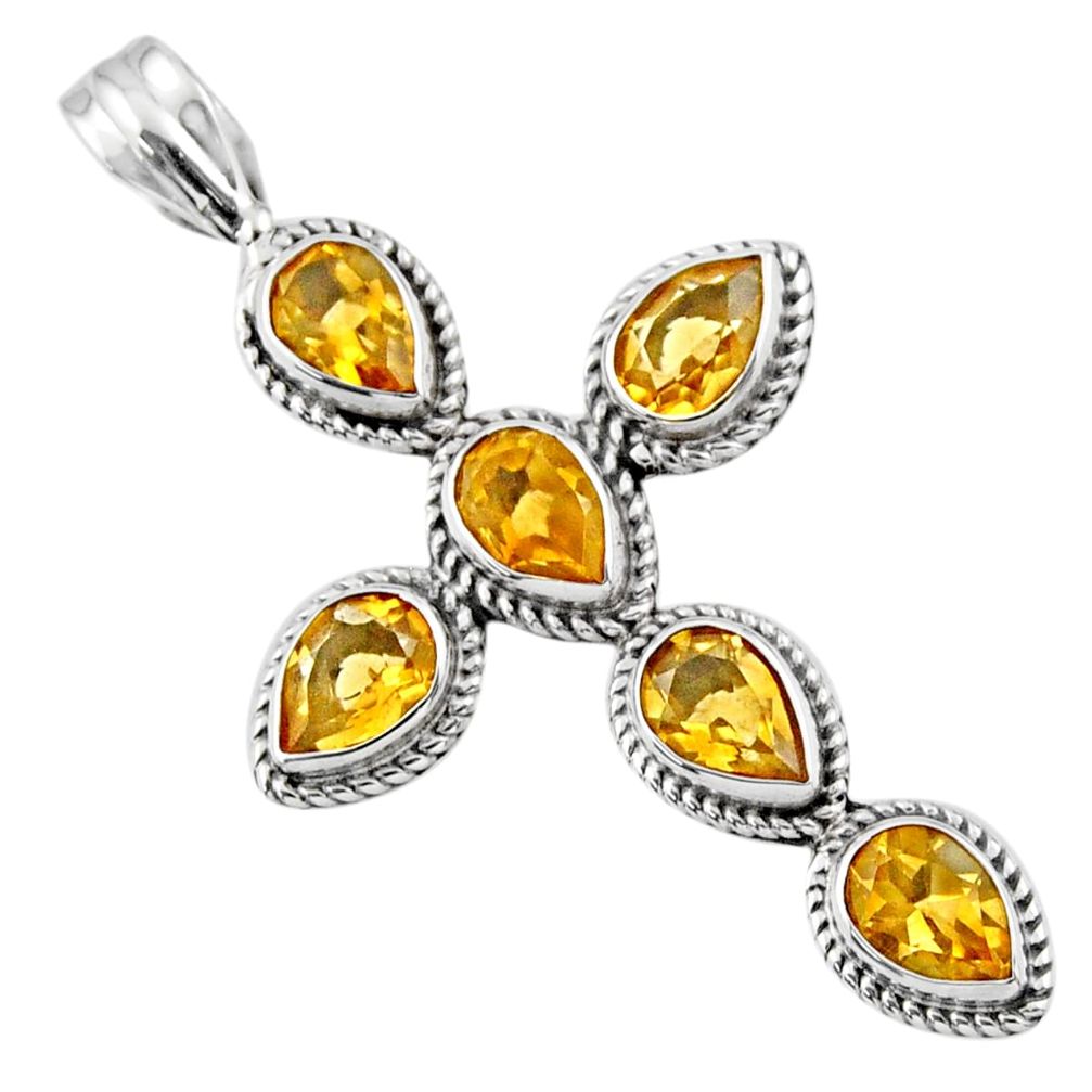 6.58cts natural yellow citrine 925 sterling silver holy cross pendant r55961