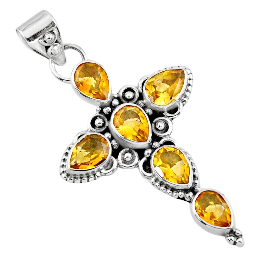 6.30cts natural yellow citrine 925 sterling silver holy cross pendant r55962