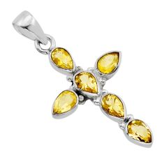 6.61cts natural yellow citrine 925 sterling silver holy cross pendant y79226