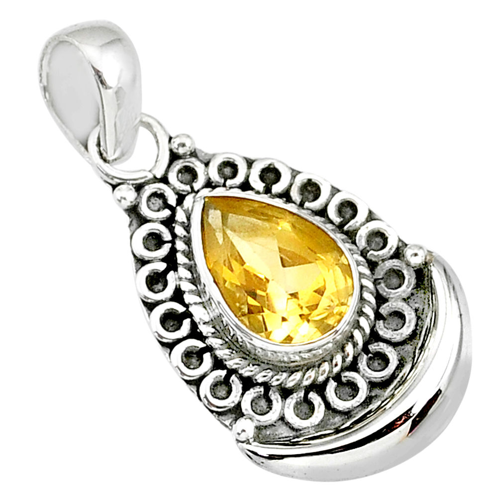 2.36cts natural yellow citrine 925 sterling silver moon pendant jewelry r89383