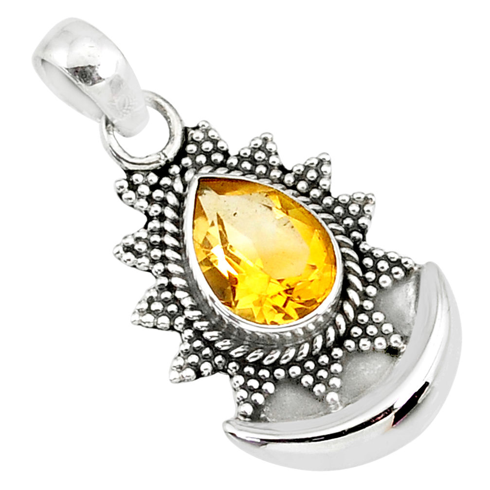 2.41cts natural yellow citrine 925 sterling silver moon pendant jewelry r89464