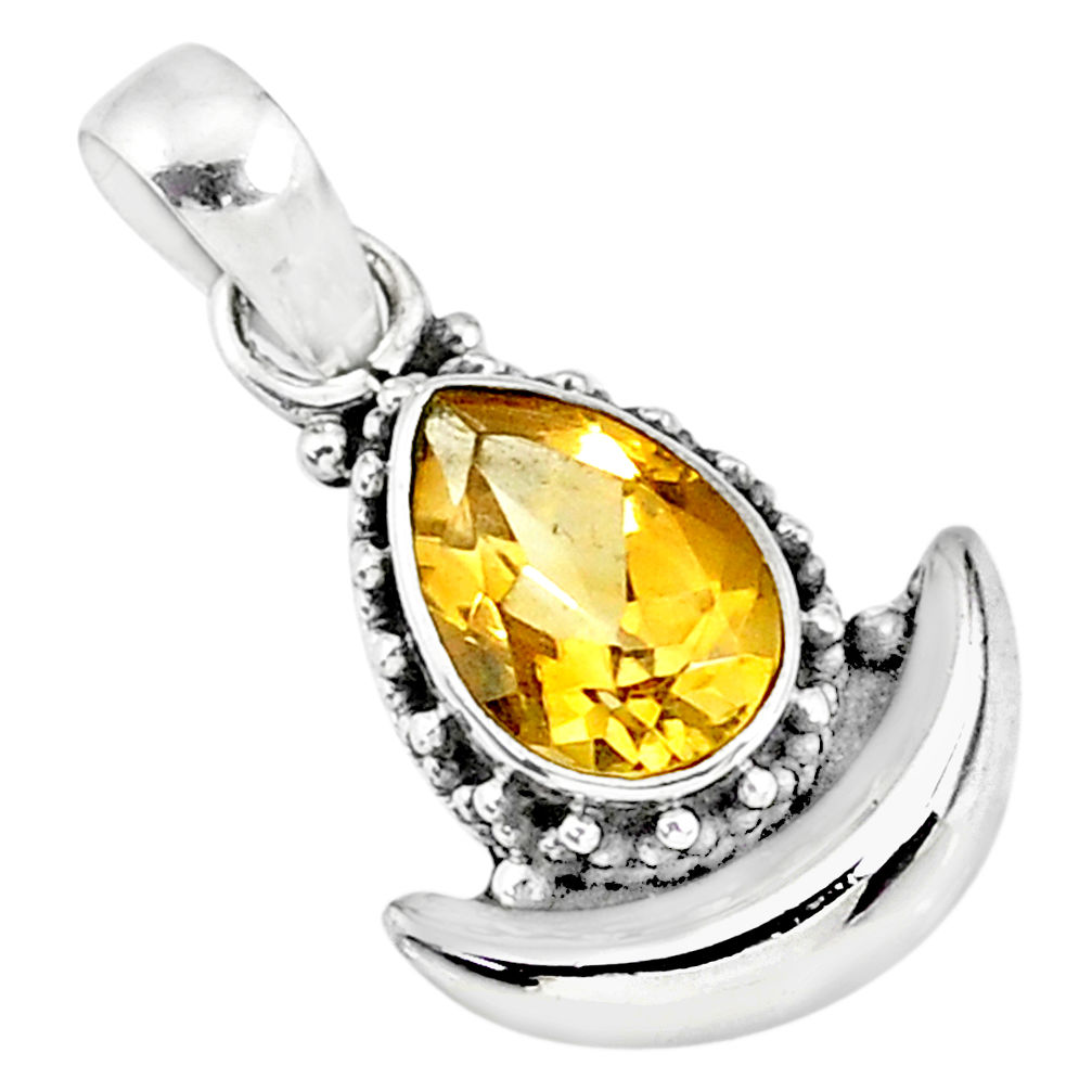 2.52cts natural yellow citrine 925 sterling silver moon pendant jewelry r89545