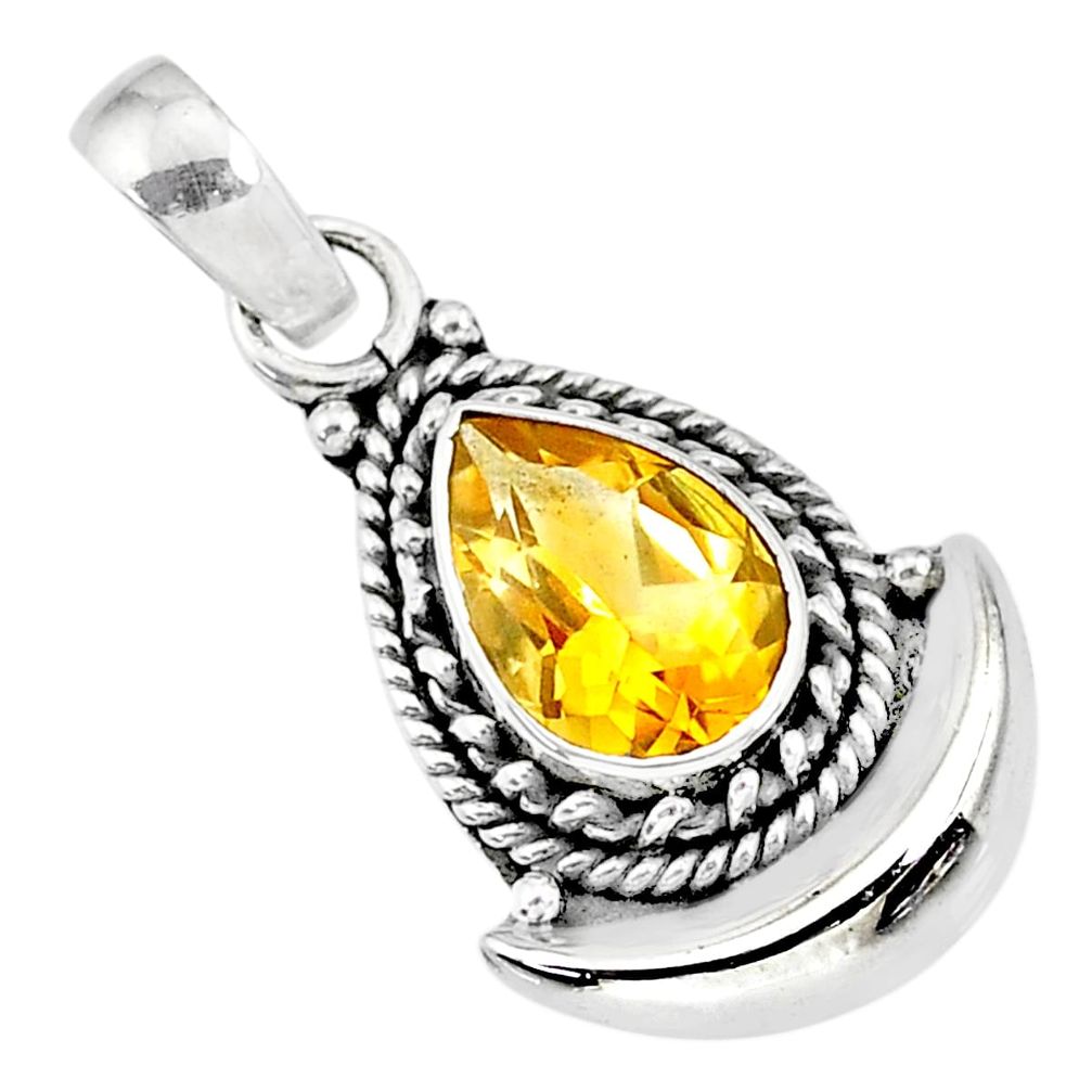 2.61cts natural yellow citrine 925 sterling silver moon pendant jewelry r89601