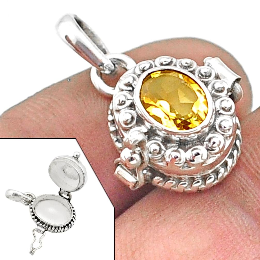 2.16cts natural yellow citrine 925 sterling silver poison box pendant t73343