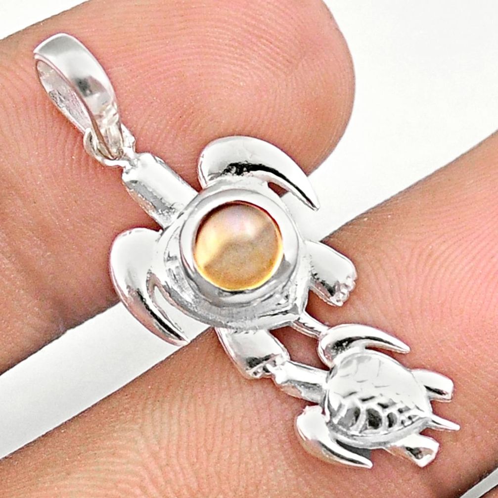 0.86cts natural yellow citrine 925 sterling silver turtle pendant jewelry u17406