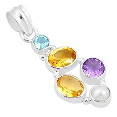7.20cts natural yellow citrine amethyst topaz pearl 925 silver pendant u28425