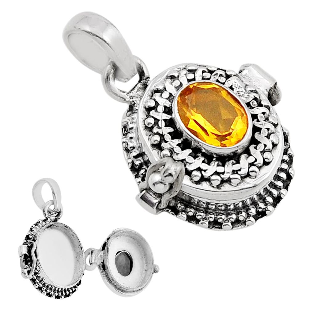 2.34cts natural yellow citrine oval sterling silver poison box pendant y91947