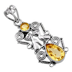 4.73cts natural yellow citrine pear 925 sterling silver two cats pendant n44287