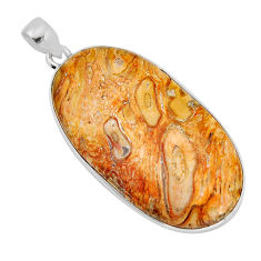 25.37cts natural yellow crinoid fossil oval 925 sterling silver pendant y77358