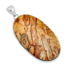 25.54cts natural yellow crinoid fossil oval 925 sterling silver pendant y77554