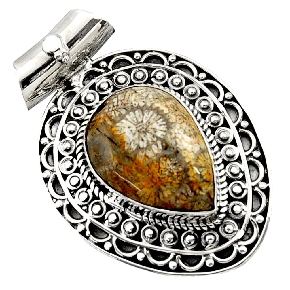  yellow fossil coral petoskey stone 925 silver pendant d45046