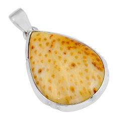 Natural yellow fossil coral petoskey stone 925 silver pendant y23600
