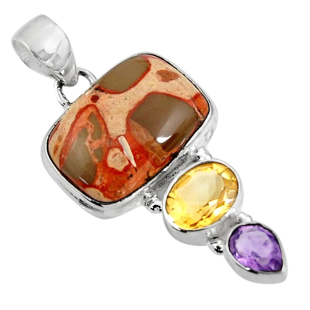  yellow fossil stone amethyst 925 sterling silver pendant d39283