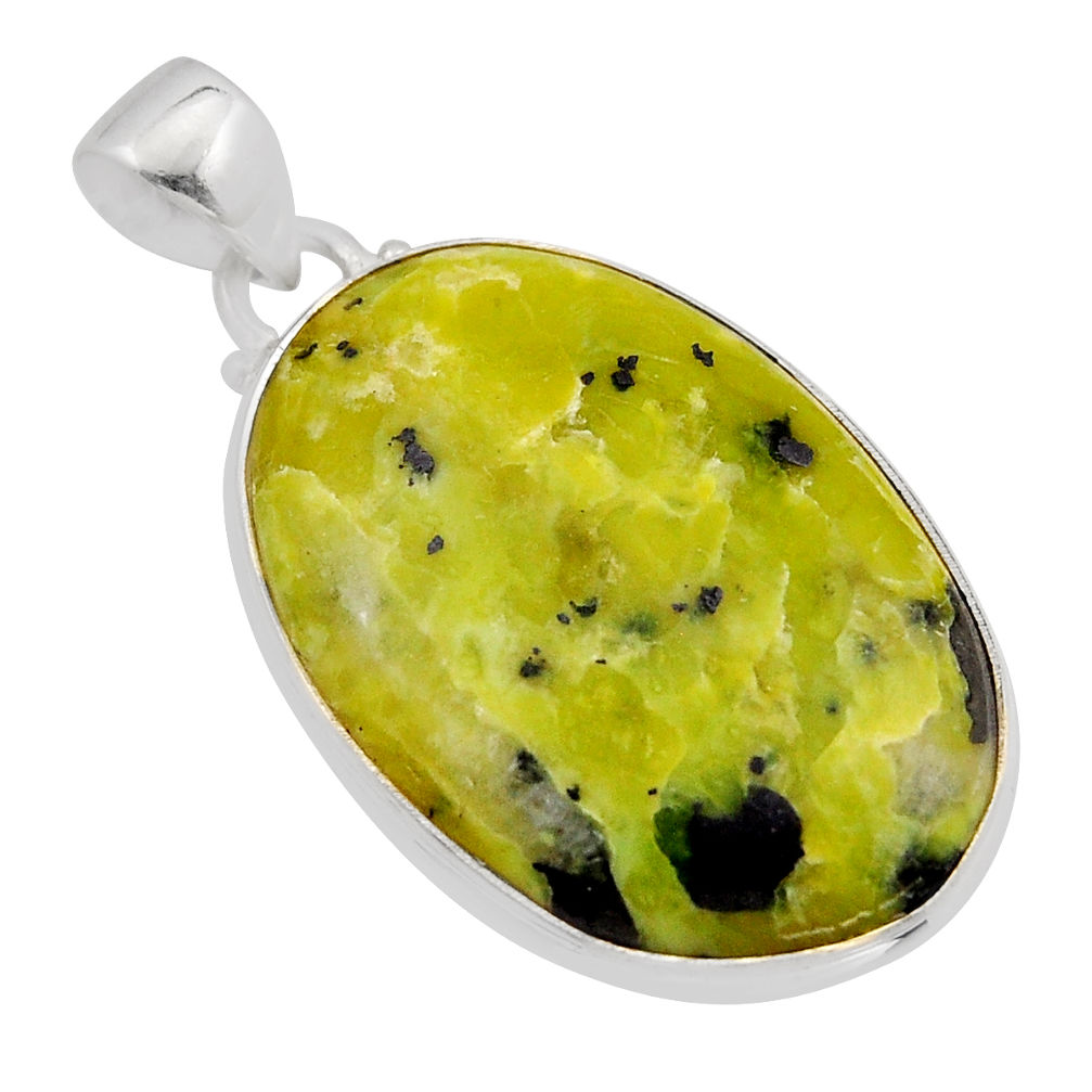 20.88cts natural yellow lizardite (meditation stone) 925 silver pendant n2086
