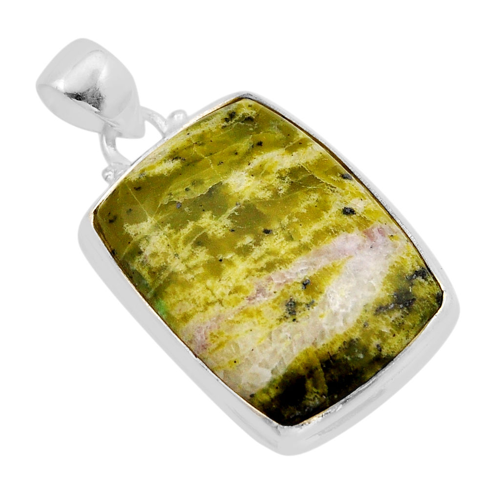 18.94cts natural yellow lizardite (meditation stone) 925 silver pendant n2088