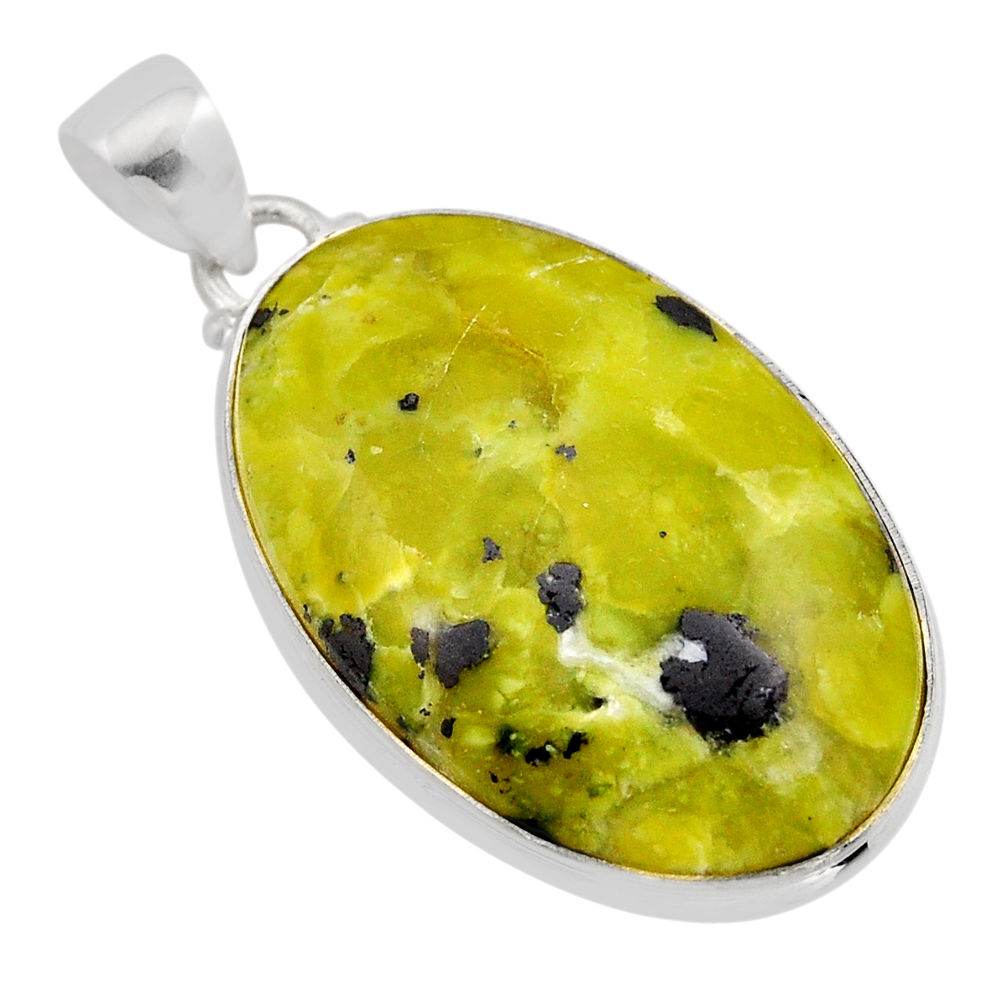 22.57cts natural yellow lizardite (meditation stone) 925 silver pendant n2096