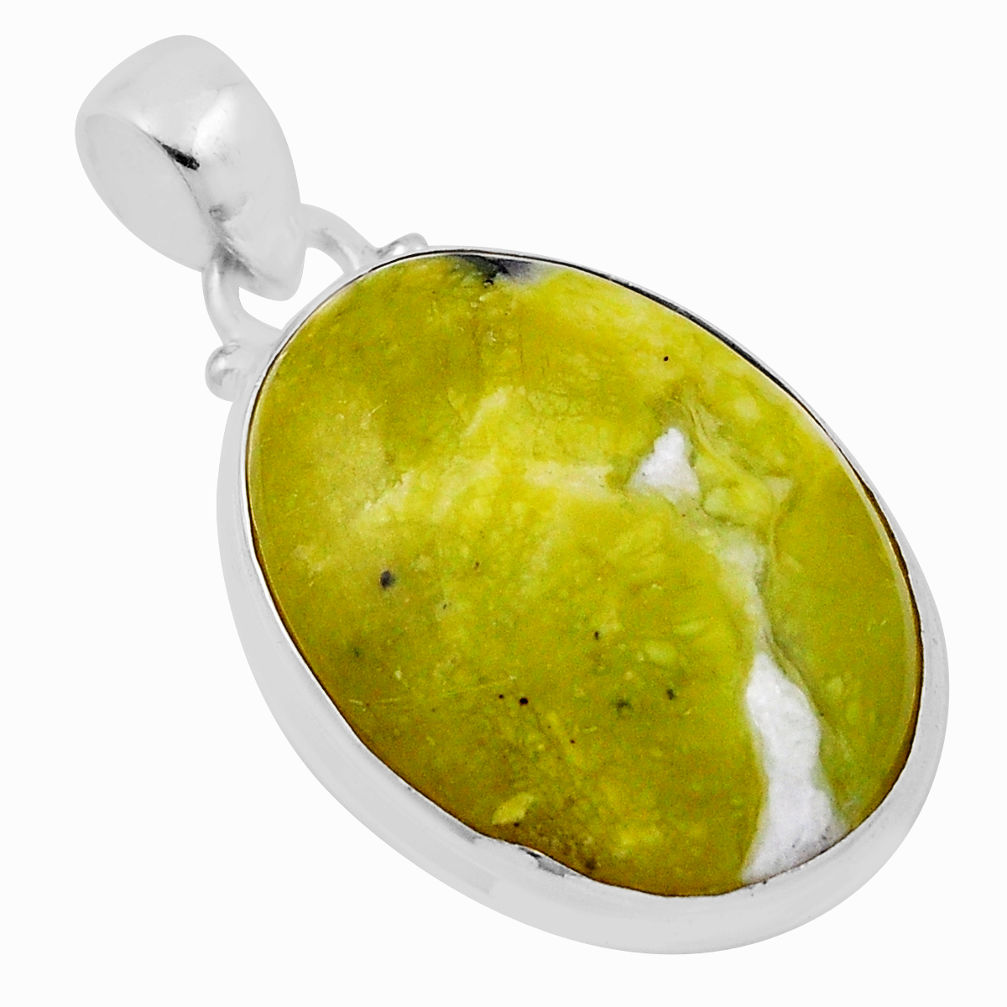 14.47cts natural yellow lizardite (meditation stone) 925 silver pendant n29193