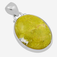 13.08cts natural yellow lizardite (meditation stone) 925 silver pendant n29197