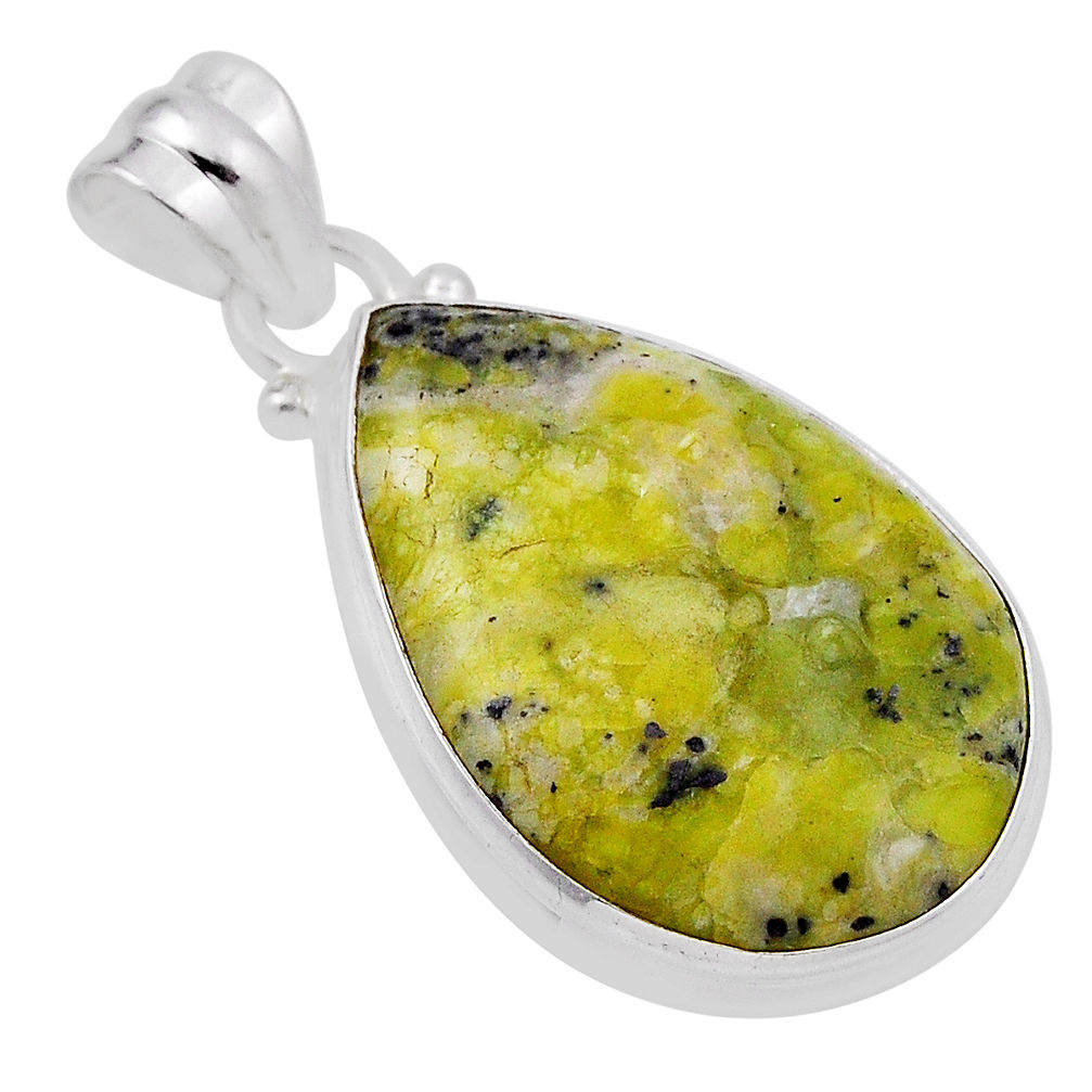 12.14cts natural yellow lizardite (meditation stone) 925 silver pendant n29218