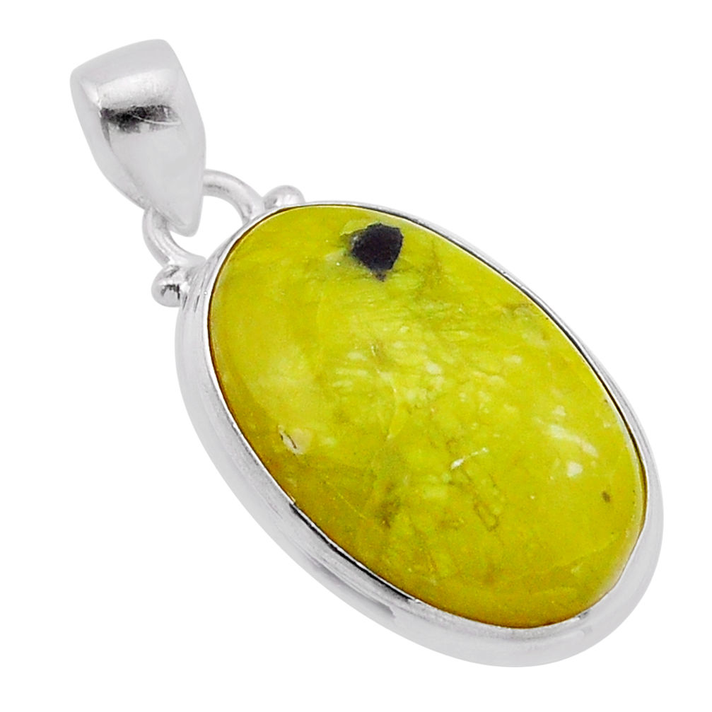 13.42cts natural yellow lizardite (meditation stone) 925 silver pendant n51321