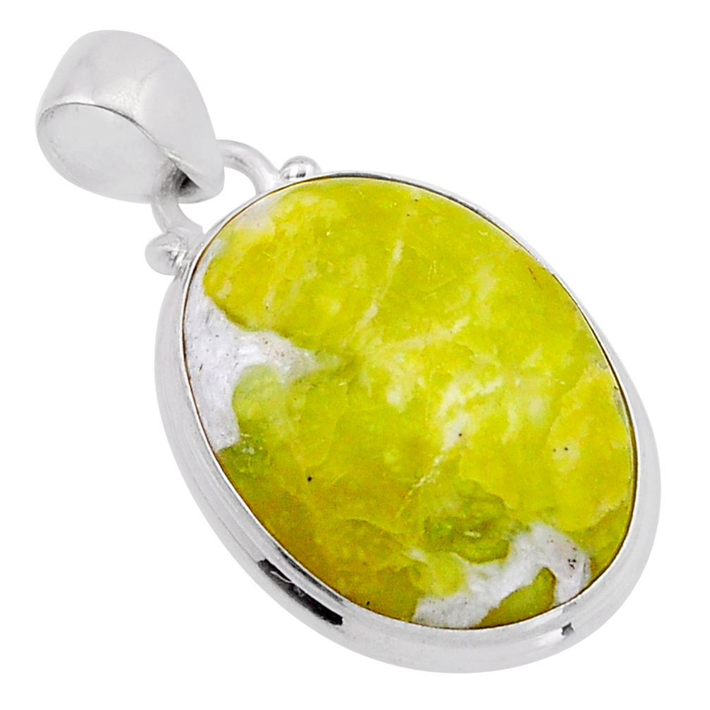 14.45cts natural yellow lizardite (meditation stone) 925 silver pendant n51324
