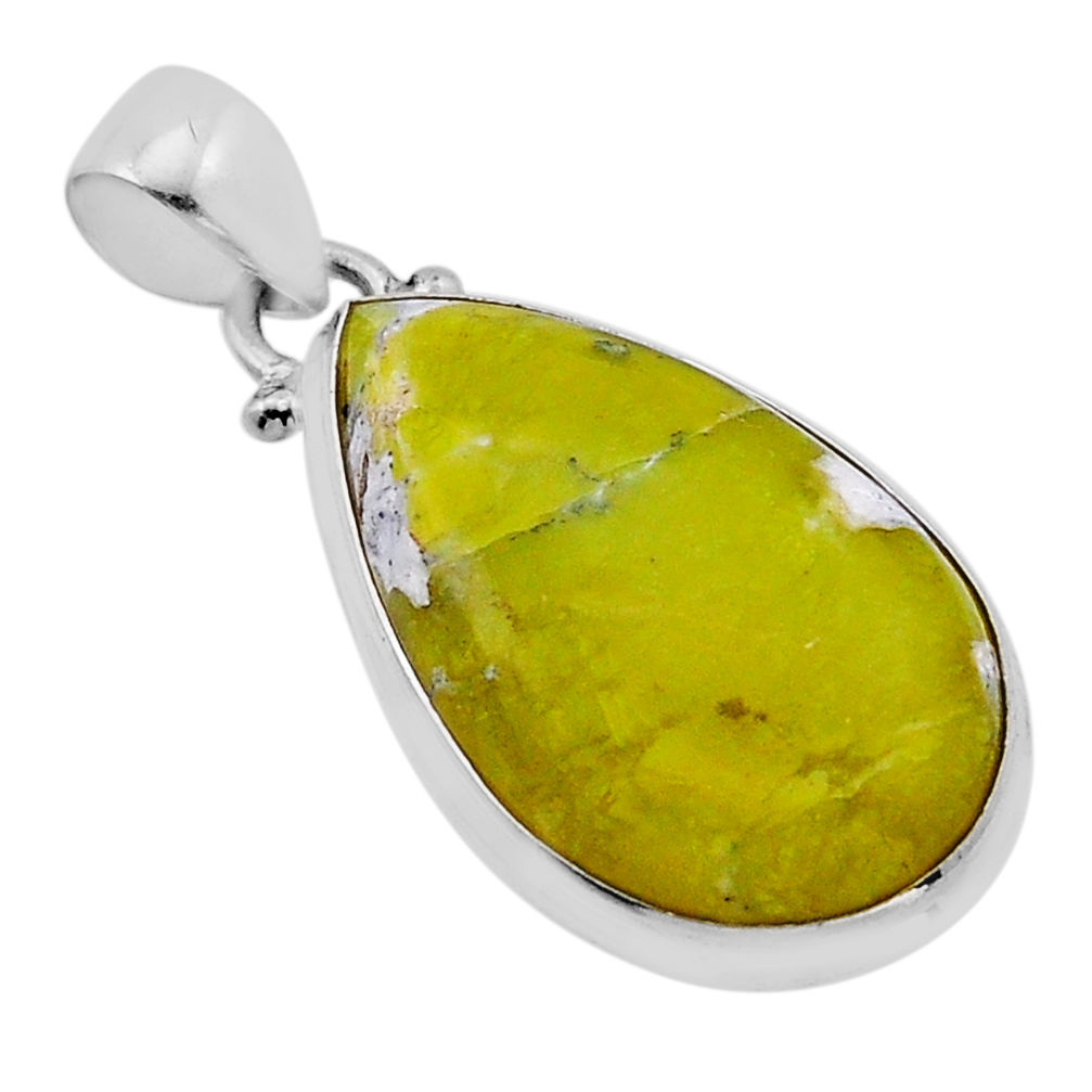 13.42cts natural yellow lizardite (meditation stone) 925 silver pendant n51360