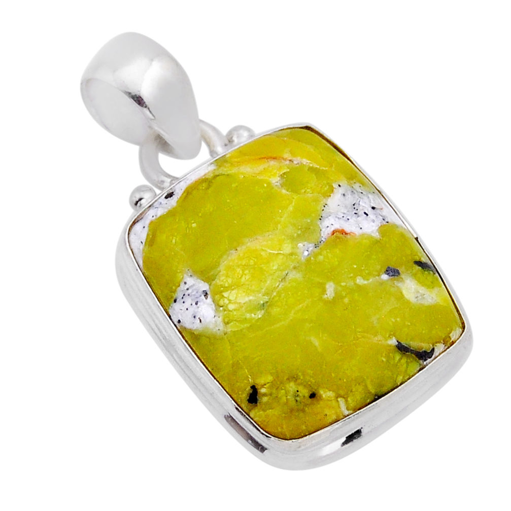 13.27cts natural yellow lizardite (meditation stone) 925 silver pendant n54424
