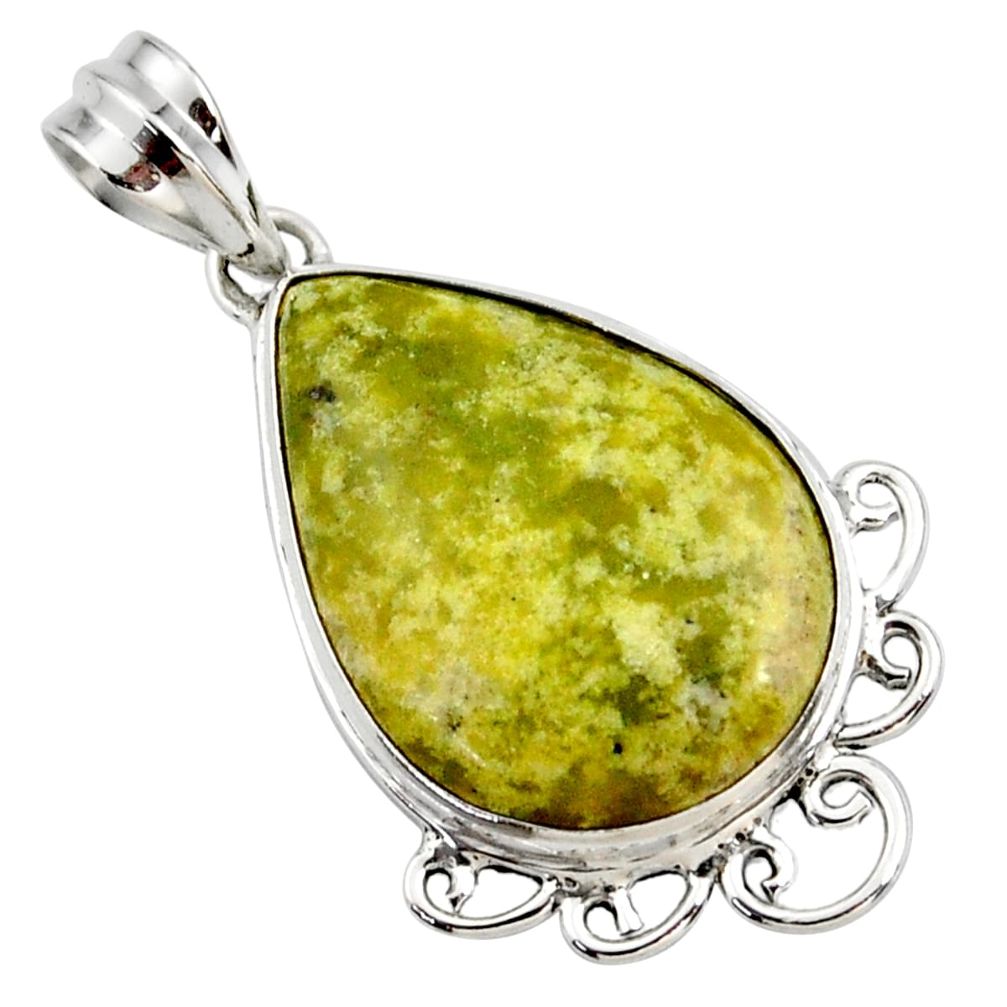 16.73cts natural yellow lizardite (meditation stone) 925 silver pendant r27721