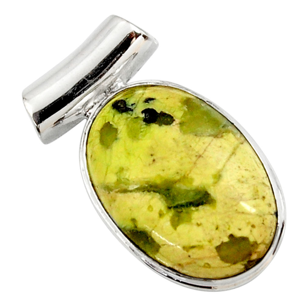 15.08cts natural yellow lizardite (meditation stone) 925 silver pendant r27734