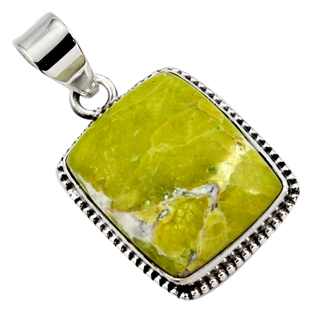 17.57cts natural yellow lizardite (meditation stone) 925 silver pendant r27952