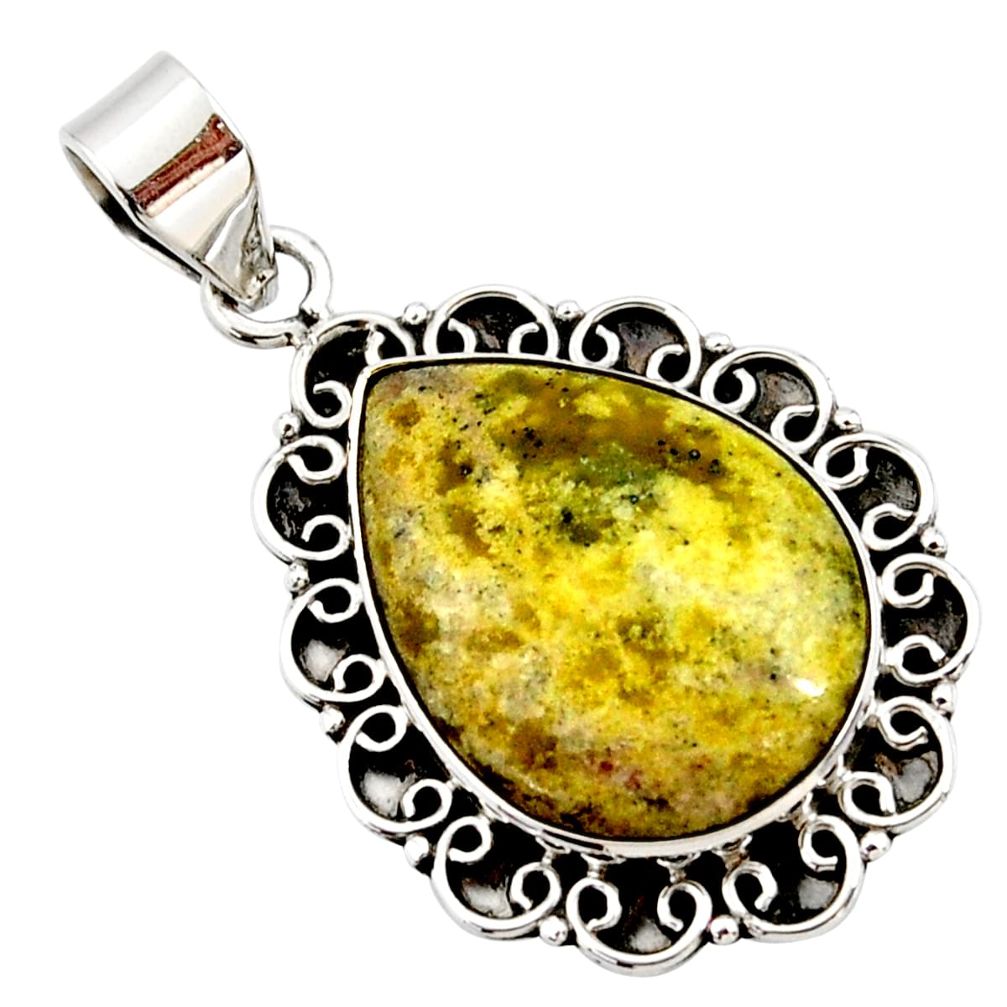 16.70cts natural yellow lizardite (meditation stone) 925 silver pendant r27959