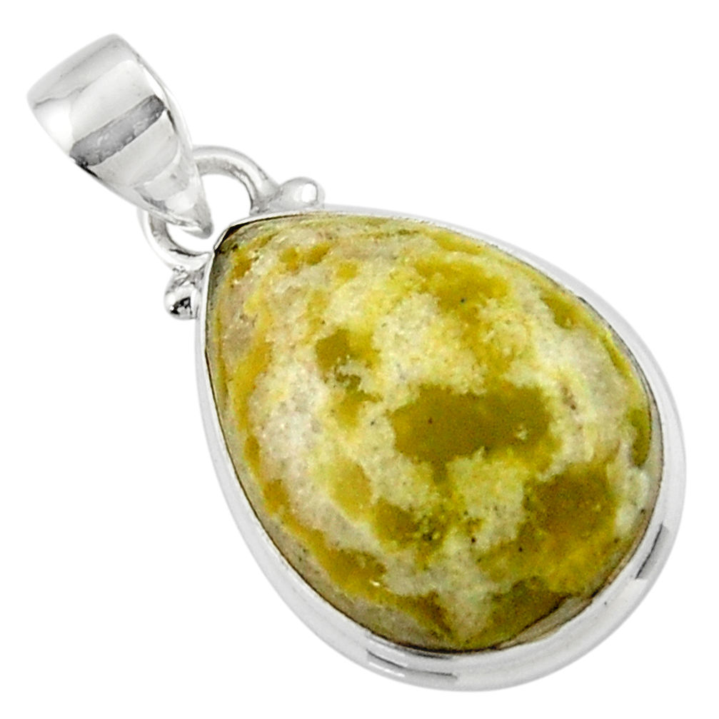 12.72cts natural yellow lizardite (meditation stone) 925 silver pendant r46391