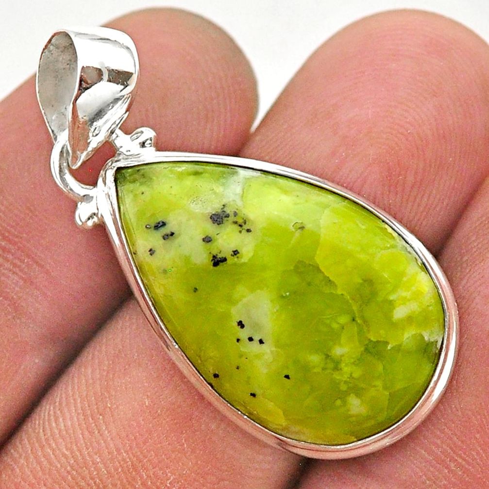 15.08cts natural yellow lizardite (meditation stone) 925 silver pendant t38553