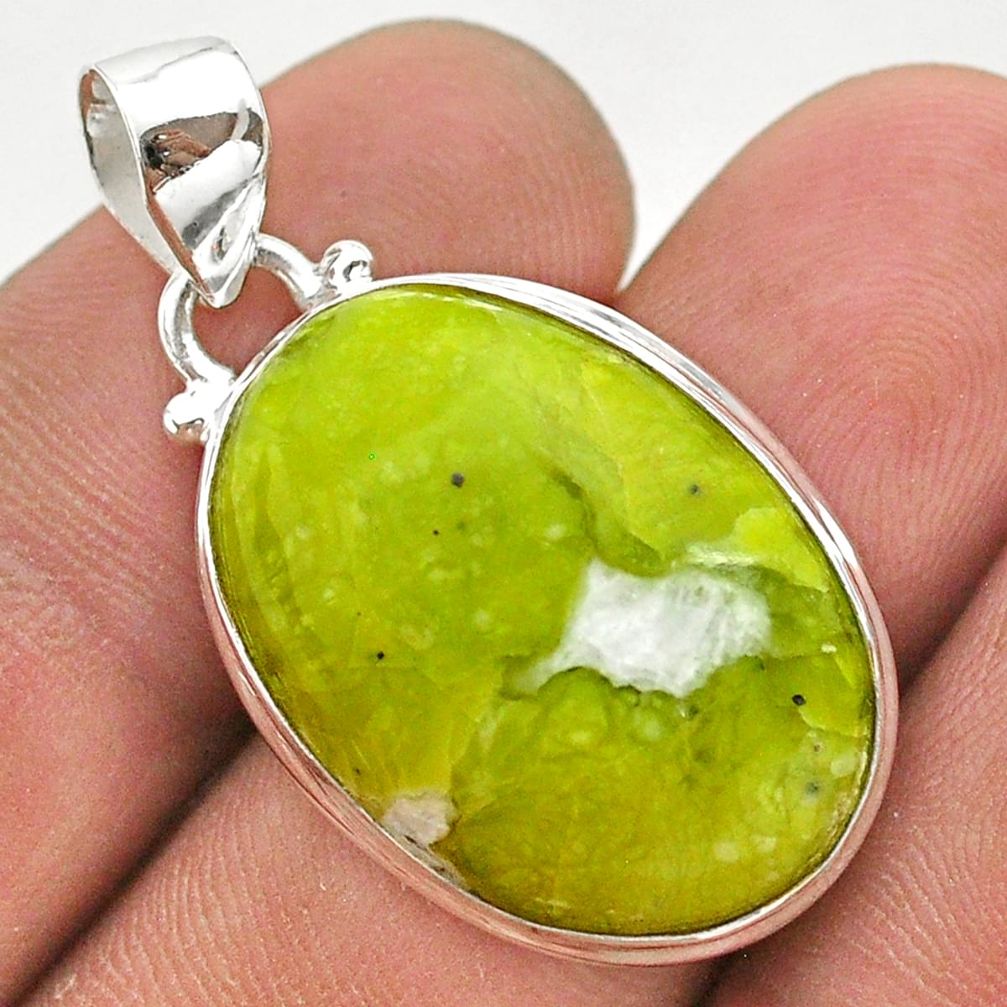 15.08cts natural yellow lizardite (meditation stone) 925 silver pendant t38557