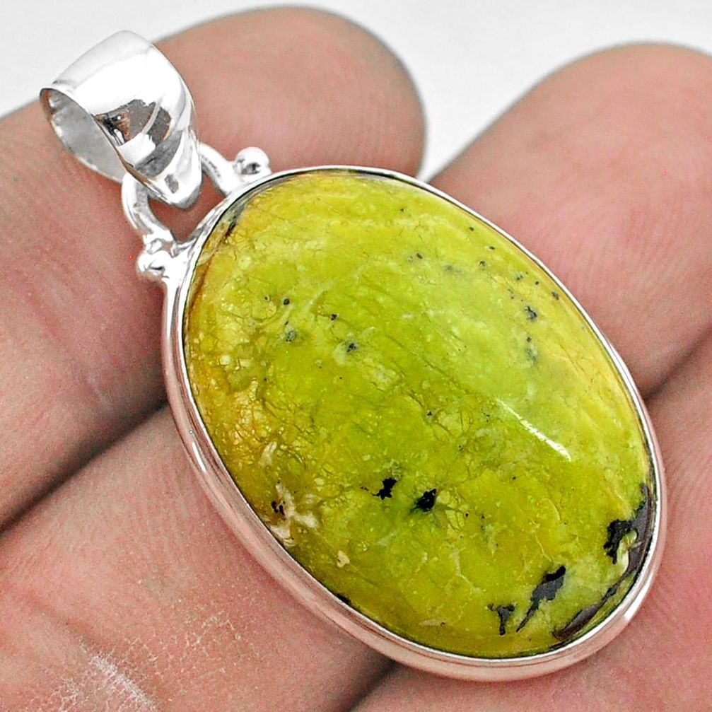 19.23cts natural yellow lizardite (meditation stone) 925 silver pendant t42604