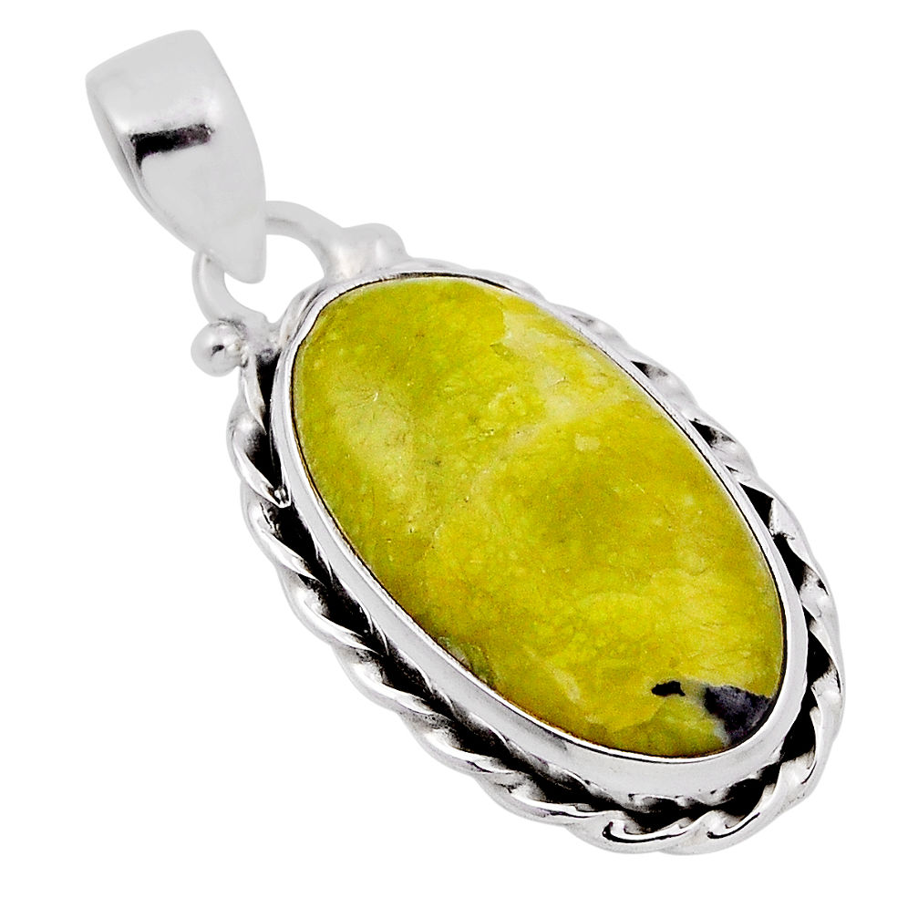 10.70cts natural yellow lizardite (meditation stone) oval silver pendant n29213