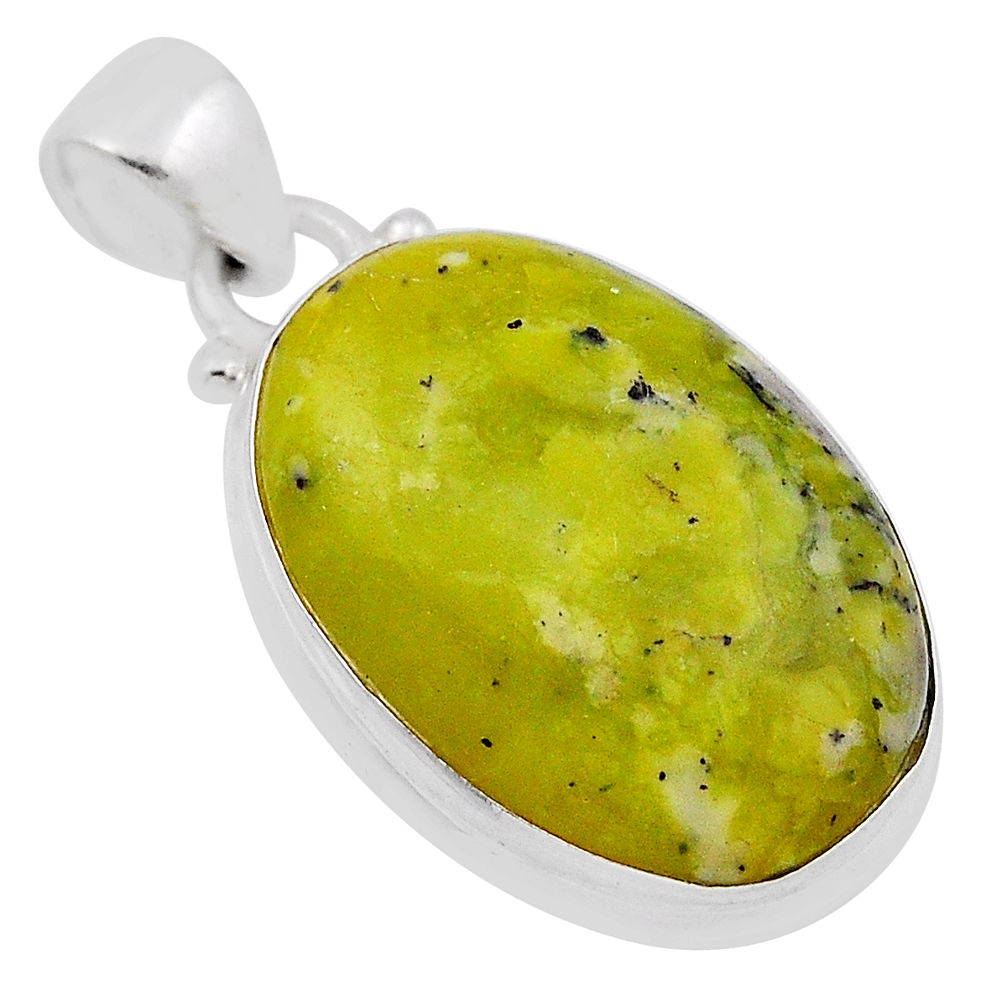 12.14cts natural yellow lizardite (meditation stone) oval silver pendant n29217