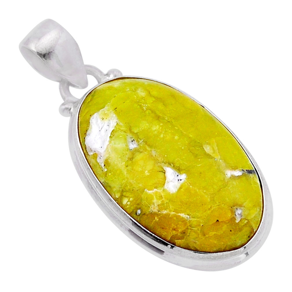 14.47cts natural yellow lizardite (meditation stone) oval silver pendant n51340