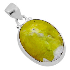 13.37cts natural yellow lizardite (meditation stone) oval silver pendant n51358