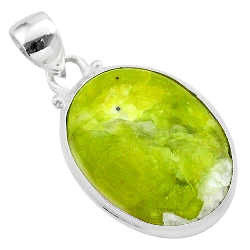 14.07cts natural yellow lizardite (meditation stone) oval silver pendant t38532